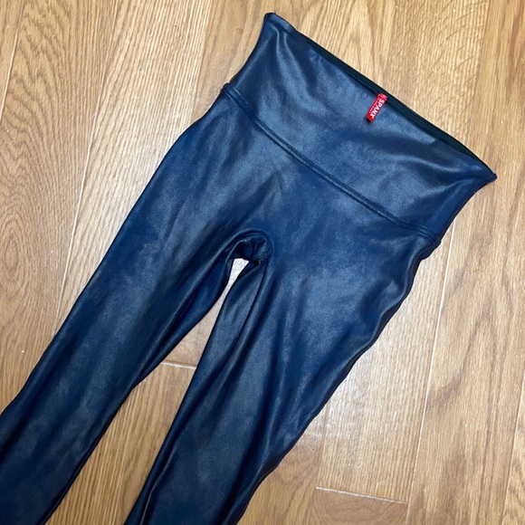 SPANX Pants - SPANX faux leather women’s metallic blue leggings